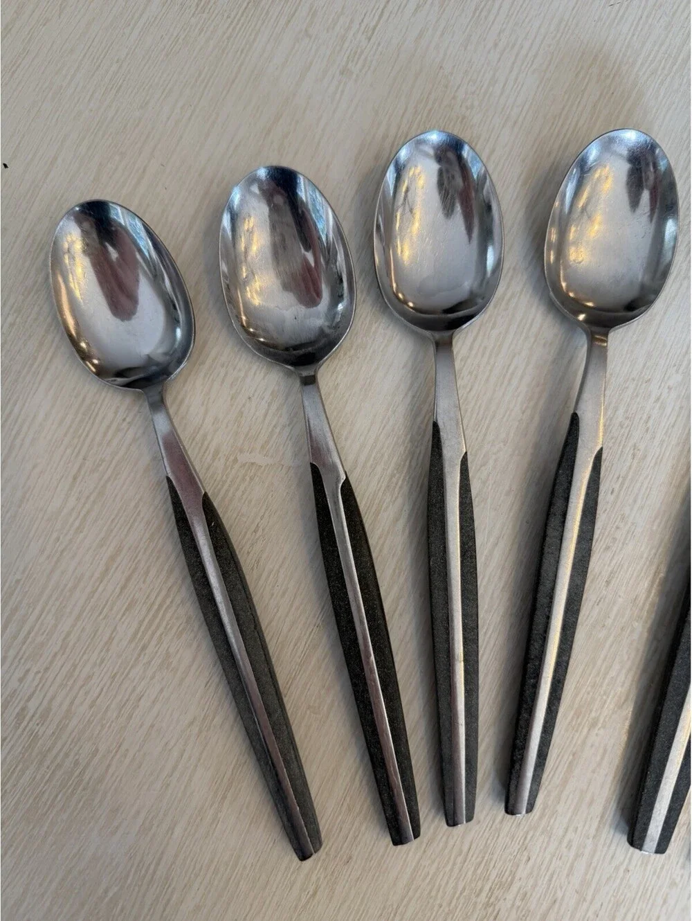 MCM EETRITE Moderna Stainless Spoons Faux Wood Handle Set Of 11 Rare